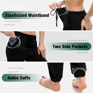 Walifrey Womens Joggers with Pockets, Drawstring Sweatpants Women for Lounging Jogging Gym and Workout Black,1 Pack Black L - Image 3