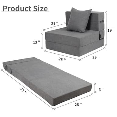 LOVMOC Folding Sofa Bed, High-Density Memory Foam Sofa Bed with a Fluffy Pillow, Floor Couch Guest Bed, Single Size, Dark Grey - Image 3