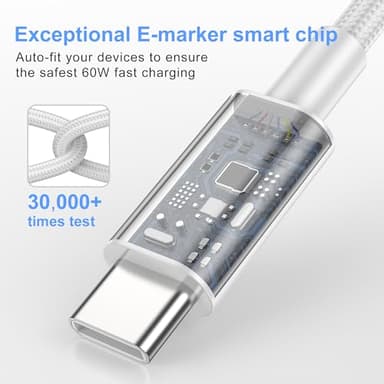 uoyssimi iPhone 16 15 Charger Fast Charging 3 Pack 20W USB C Charger with 6ft Braided Type C Cable for iPhone 16/16 Pro/16Pro Max/15, iPad Pro, MacBook Air - Image 2