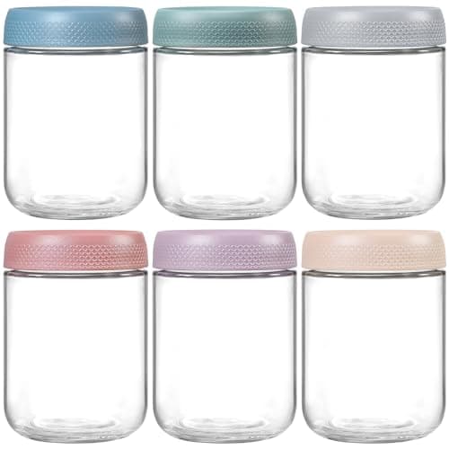 NETANY 6-pack 16 oz Overnight Oats Containers with Lids, Glass jars with Airtight Lids, Wide mouth Mason Salad jars, Glass Food Storage Containers for Snacks Yogurt Spice Sugar - Image 1
