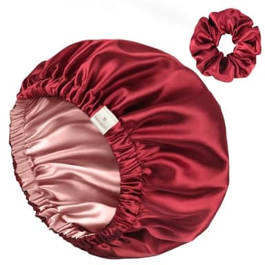 YANIBEST Adjustable Silk Bonnet Double Layer Satin Bonnet Hair Bonnet for Sleeping Bonnets for Women Hats Curly Natural Hair, Burgundy - Image 1