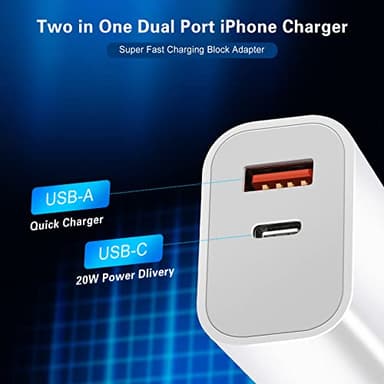 Fast Charger iPhone, Dual Port A/C Charging Adapter, 2Pack Quick Double Wall Charger Block, Apple Charger Block 10FT USBC to Lightning Cable for iPhone 14/13/12/11/ProMax/XS/XR - Image 5