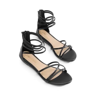 DREAM PAIRS Women's Ankle Strap Flat Sandals Summer Dressy Strappy Gladiator Rhinestones Sandals,Size 8,Black/Pu,WEITZ - Image 5