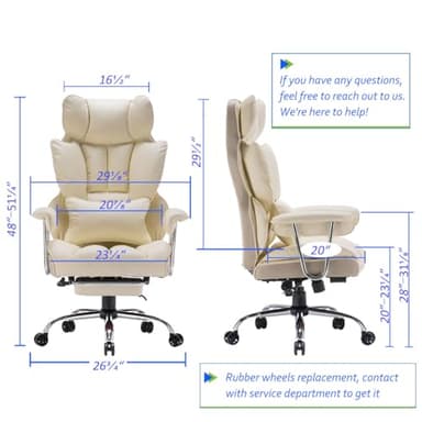 Efomao Desk Office Chair 400LBS, Big and Tall Office Chair, PU Leather Computer Chair, Executive Office Chair with Leg Rest and Lumbar Support, Beige Office Chair - Image 2