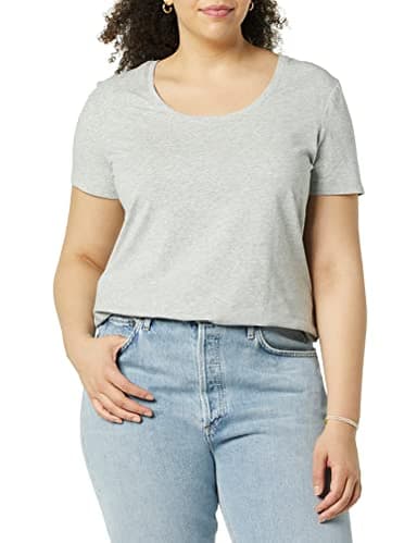 Amazon Essentials Women's Regular-Fit Short-Sleeve Scoop Neck T-Shirt (Available in Plus Size), Pack of 2, Light Grey Heather/Hot Pink, X-Large - Image 2