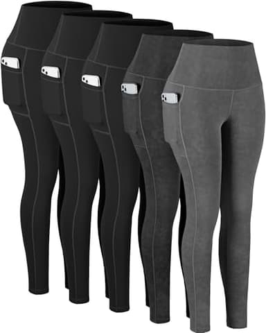 CHRLEISURE Leggings with Pockets for Women, High Waisted Tummy Control Workout Yoga Pants(5 Packs, MS-BlackGray, 2XL) - Image 1