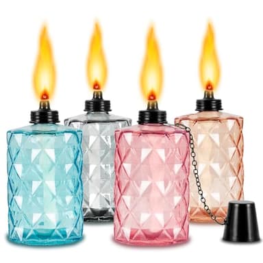Glass Table Top Torches, 4 Pack Citronella Torches for Outside, 12oz Flame Light Torch,Refillable, Wick and Cap Included, Landscape Lanterns Torches for Garden Yard Patio Party Decor - Image 1