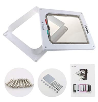 CEESC Extra Large Cat Door (Outer Size 11"x9.8"), Weatherproof, White, ABS Material, 4-Way Locking Flap for Cats & Dogs up to 25.54 lbs - Image 6