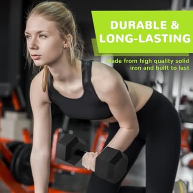 Fitvids Rubber Encased Exercise & Fitness Hex Dumbbell, Hand Weights with Anti-Slip Metal Handle for Home Gym, Multiple Sizes, 20LB Pair - Image 4