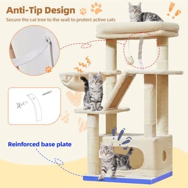 Taoqimiao Cat Tree,38.5-Inch Cat Tower for Indoor Cats,Suitable for Kittens with Luxurious cat condo with Adjustable Baskets and Luxurious Perch Beige MS029SM - Image 7
