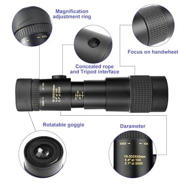 10-300x40 Military Telescope - Monoculars for Adults High Powered, Compact Monocular Telescope for Hunting, Star Gazing, Bird Watching, Travel (Smartphone Adapter & Tripod Include) - Image 5