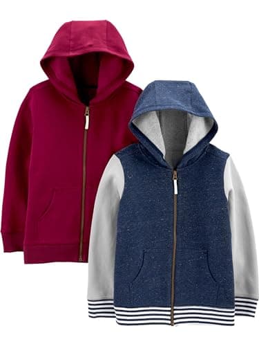 Simple Joys by Carter's Boys' 2-Pack Full Zip Hoodies, Blue/Burgundy, 4 - Image 1