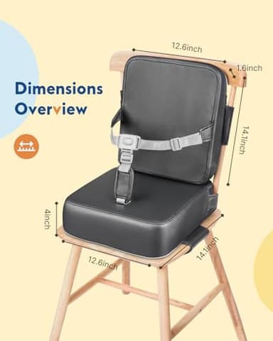 HOMEAL Booster Seat for Kitchen Chair - Toddler Booster Seat for Dining Table - Dining Seat with Adjustable Straps - Non-Slip Base & Breathable Fabric - Dark Gray - Image 6