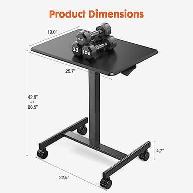 Sweetcrispy Small Mobile Rolling Standing Desk - Overbed Table, Teacher Podium with Wheels, Adjustable Work Table, Rolling Desk Laptop Computer Cart for Home, Office, Classroom, Black - Image 3