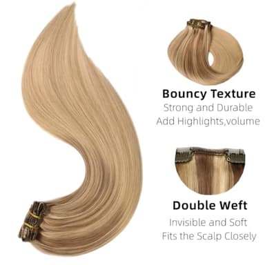 VINBAO Clip in Hair Extensions Human Remy Hair 20 Inch 6pcs 120g Balayage Light Brown to Caramel Blonde Hair Extensions Clip in Human Hair Extension(#10/16/16,20'') - Image 5