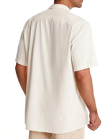 Alimens & Gentle Linen Shirts for Men Short Sleeve Button Down Shirts Cotton Summer Beach Cuban Shirts Vacation Hawaiian Shirts - Image 2
