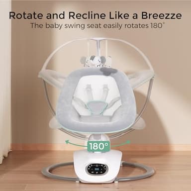 Momcozy CocoSway 3D-Motion Baby Swing for Infants to Toddlers, 6 Motion Modes & 4 Speeds, 180° Rotating Seat, Remote Control, Reclining Seat with 5-Point Harness, 8 Preset Lullabies, Grey - Image 5