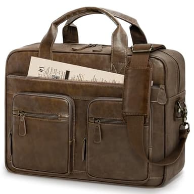 RAINSMORE Vintage Messenger Bag for Men PU Vegan Leather Computer Laptop Bag 15.6 Inch Waterproof Briefcases for Men Retro Mens Briefcase Satchel Bag for Work Office Business Travel Brown - Image 1