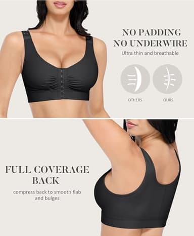 FeelinGirl Post Surgery Compression Bra Soft Support for Mastectomy Breast Augmentation Breast Lift Bra Black M - Image 4
