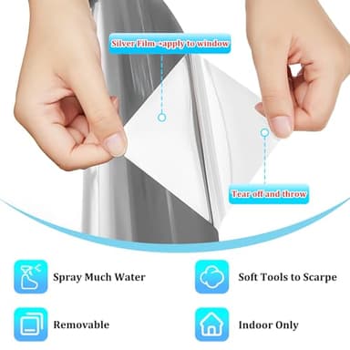 Coavas Window Privacy Film One Way, See Out Not in Windows Tint for Home, Mirror Reflective Blocking Sun Heat Glass Coverings UV Static Cling, 17.5x78.7 Inch - Image 4