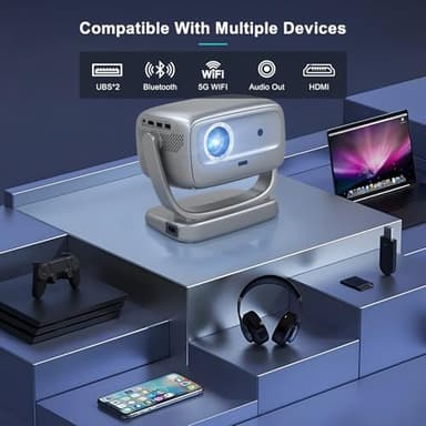 Projector with WiFi and Bluetooth Portable Outdoor: [Auto Focus&Keystone/360° Stand] Smart TV 4K Movie Projector with Apps Netflix Licensed 50%Zoom 700ANSI 3D DoIby Audio Android Home Camping Ceiling - Image 8