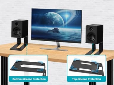 Monoprice Tilted Metal Desktop Bookshelf Speaker Stands Risers Pair with Vibration Absorption Pads, Supports up to 33lbs with 10° of Tilt, Perfect for Most Fit Bookshelf Speakers and Studio Monitors - Image 5