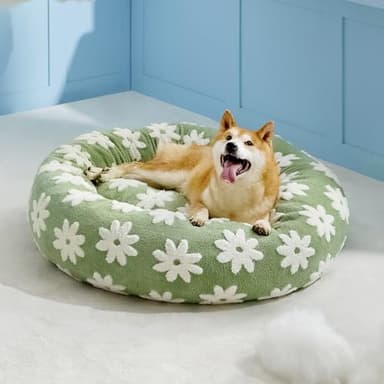 LE SURE Donut Large Dog Bed - Round Cat Beds for Indoor Anti-Anxiety Calming Pet Beds, Washable Cute Modern Beds with Jacquard Shaggy Plush & Anti Slip Bottom, 36 Inch, Green - Image 7
