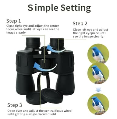 10x50 High Powered Binoculars for Adults - Professional Wide View Porro Prism Binoculars with BAK-4 Prism Water-Resistant Fogproof, Low Light Vision for Bird Watching Hunting Concerts Stargazing - Image 6