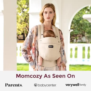 Momcozy Baby Carrier with Natural Cotton Linen, Built to Last, Ergonomic Design, 7-44lbs for Infant and Toddler, Lightweight and Comfortable, Hands-Free for Moms&Dads, Light Amber - Image 6