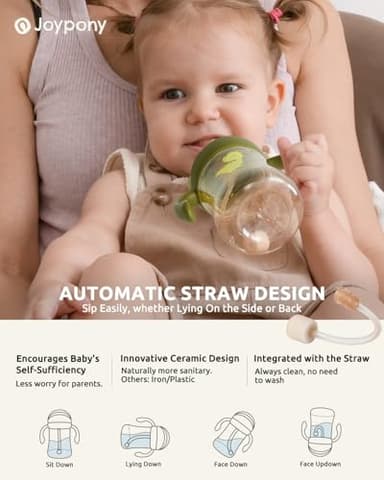 Joypony Sippy Cups for Toddlers 1-3, Spill Proof Weighted Straw Cup with Handle for Baby 6 Months + old, 2 Silicone Straws, PPSU, BPA Free, 9 oz (Green) - Image 5
