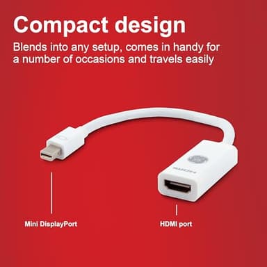 GE Mini DisplayPort Thunderbolt to HDMI Adapter, Compatible with Apple iMac, MacBook and PC, Supports Full HD 1080P and 4K Ultra HD, White, 33589 - Image 5