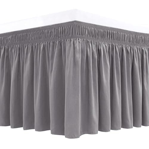 Biscaynebay Wrap Around Bed Skirts for King & Cal King Beds 15" Drop, Silver Grey Adjustable Elastic Dust Ruffles Easy Fit Wrinkle & Fade Resistant Silky Luxurious Fabric Machine Washable - Image 1