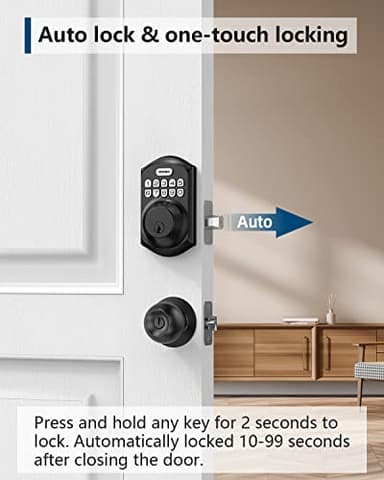 TEEHO TE001 Keyless Entry Door Lock with Keypad - Smart Deadbolt Lock for Front Door with 2 Keys - Auto Lock - Easy Installation - Matte Black - Image 3