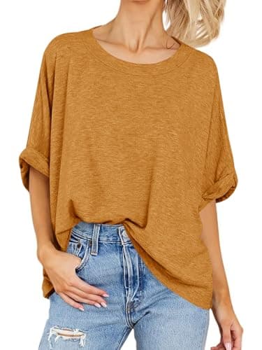 Women Oversized T-Shirt Summer Casual Short Sleeve Loose Tee Tops Orange Red - Image 2