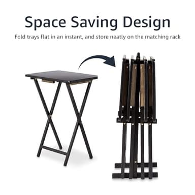 Amazon Basics Portable TV Dinner 4-Pack Rectangular Folding Tray Table with Storage Rack, Black, 15" x 19" x 26" - Image 4
