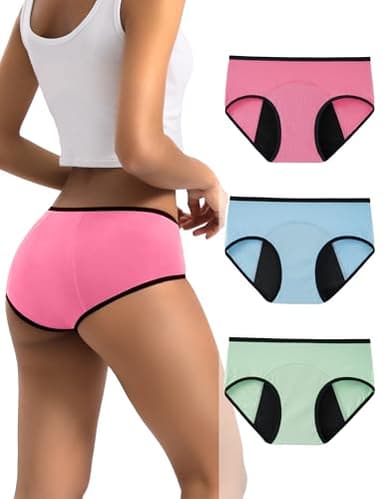 INNERSY Period Underwear for Women Teens Leak-Proof Menstrual Cotton Protective Hipster Panties 3-Pack (Heavy Flow (Bright Colors), XX-Large) - Image 1