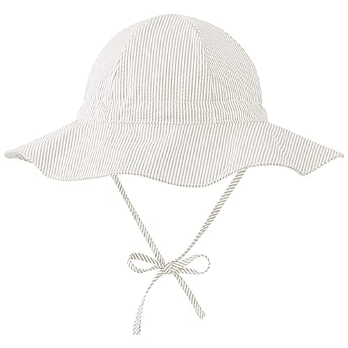 Zando Baby Girl Sun Hat Infant Wide Brim Hats Baby Boy Beach Hat UPF 50+ Toddler Caps for Boys Girls Baby Bucket Hat Beige 6-12 Months - Image 1