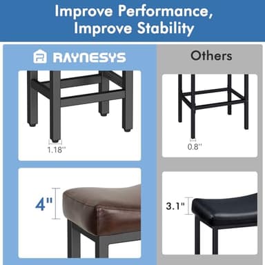 Raynesys Counter Height Bar Stools Set of 2, 24 Inch Barstools for Kitchen Island Counter, Bonded Leather Kitchen Stools with Thick Saddle Seats & Heavy Duty Metal Base, Easy Assembly, Brown/Black - Image 5