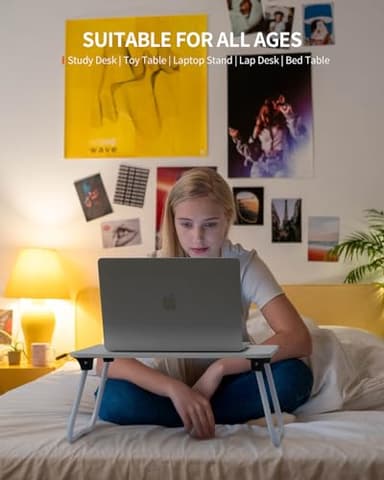 FISYOD Foldable Lap Desk, Laptop Bed Desk, Portable Bed Table, Laptop Stand for Bed & Couch, Lightweight & Mini - Black - Image 4