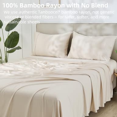 GOKOTTA King Size Sheets Set 4 Pcs,100% Rayon Derived from Bamboo,Cooling Sheets King Size for Hot Sleepers,16 Inch Deep Pocket King Sheets with Elastic Corner Straps, Silky Soft & Breathable - Beige - Image 2