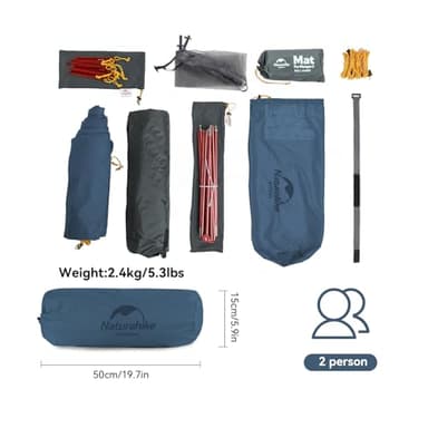 Naturehike Mongar 2 Person Backpacking Tent, 3 Season Camping Tent,Double Layer Free Standing Two Person Tents for Camping Hiking Cycling (210T Polyester- Blue) - Image 5