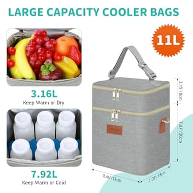 PIIOSER Breastmilk Cooler Bag with Ice Pack Fits 6 Baby Bottles Up to 9 Ounce, Insulated Baby Bottle Tote Bags, Double Layer Waterproof Leak-Proof with Shoulder Strap for Nursing & Working Mom (Grey) - Image 4