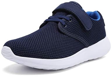 TOEDNNQI Boys Girls Sneakers Kids Lightweight Breathable Strap Athletic Running Shoes for Toddler/Little Kid/Big Kid 179-Blue/White Size 1 - Image 1