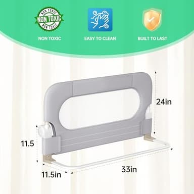 UPGOGO Folding Toddler Bed Rails for Crib,Safety Toddler Bed Rails,Bed Guard Rail with Reinforced Anchor Safety System,Bed Rail for Kids Fit,Bunk,Full Size,Queen,King,Twin(Grey,33"x23.6") - Image 2