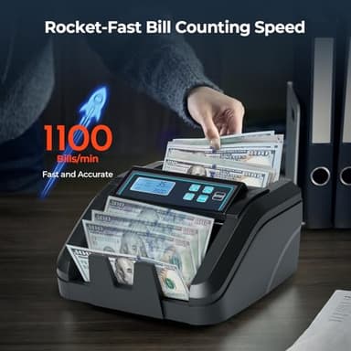 MUNBYN IMC51 Money Counter Machine Count Value, Add+Batch/Add+ Value Mode Bill Counter, UV/MG/IR/MT Detection, USD only Cash Counter,1100 Bills/min, Money Counting Machine with LCD Display (Black) - Image 2