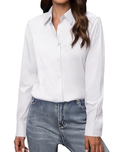 Gleeivy Button Down Shirts for Women Long Sleeve Dress Shirts Classic Fit Solid Cotton Women Dress Shirts Work Office White M - Image 1