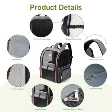 Lekebobor Extra Large Cat Backpack Carrier Expandable Pet Carrier Backpack for Small/Medium Dogs and Medium/Large Cats, Grey - Image 6