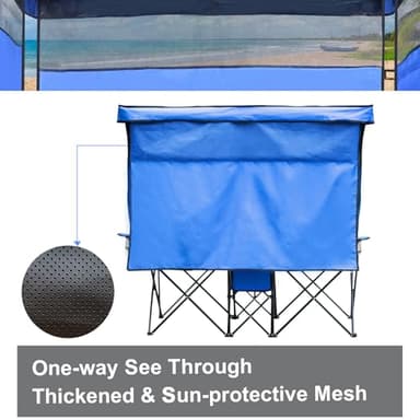 WTVIDAS Double Beach Chair with Canopy Shade Heavy Duty Camping Chairs with Cup Holder Folding Loveseat for Outside Lawn - Image 4