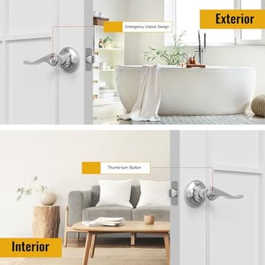 HOSOM 6 Pack Privacy Door Levers, Interior Door Handles for Bedroom and Bathroom, Wave Style Lever Handles Keyless, Satin Nickel Door Lock Reversible for Right & Left - Image 5