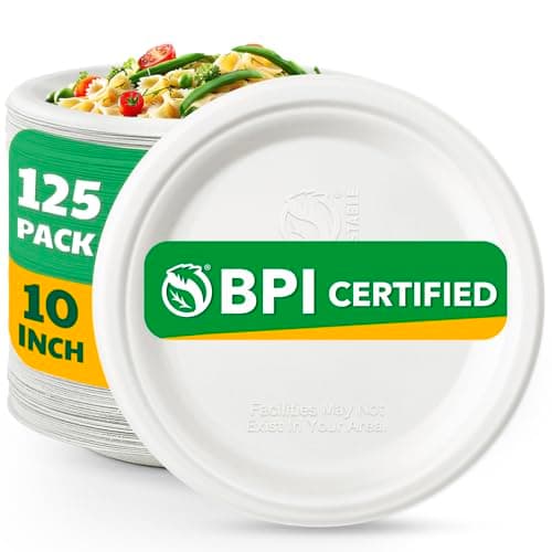 Joyborn 100% Compostable Paper Plates, 10 Inch, 125 Count, Biodegradable Bagasse Plates, Heavy Duty Disposable Plates Bulk for Party | Microwave-Safe | Soak-Resistant, Cut Resistant - Image 1